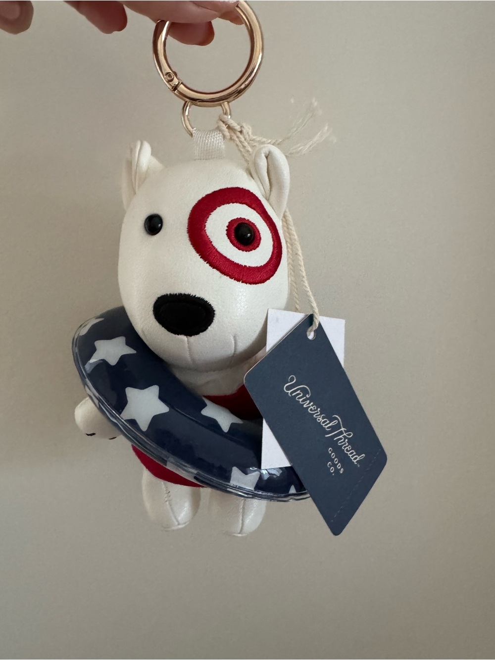 Universal Thread White & Red Target Dog Keychain with Blue Star Float